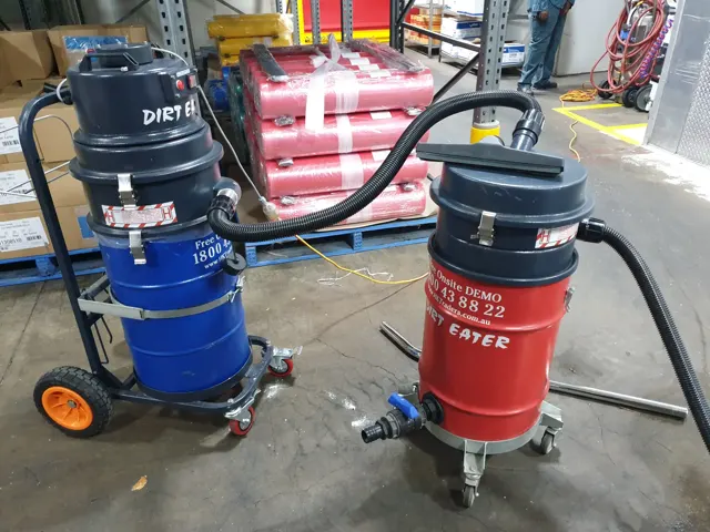 Dirt Eater HEPA industrial vacuum in action on a Houston jobsite